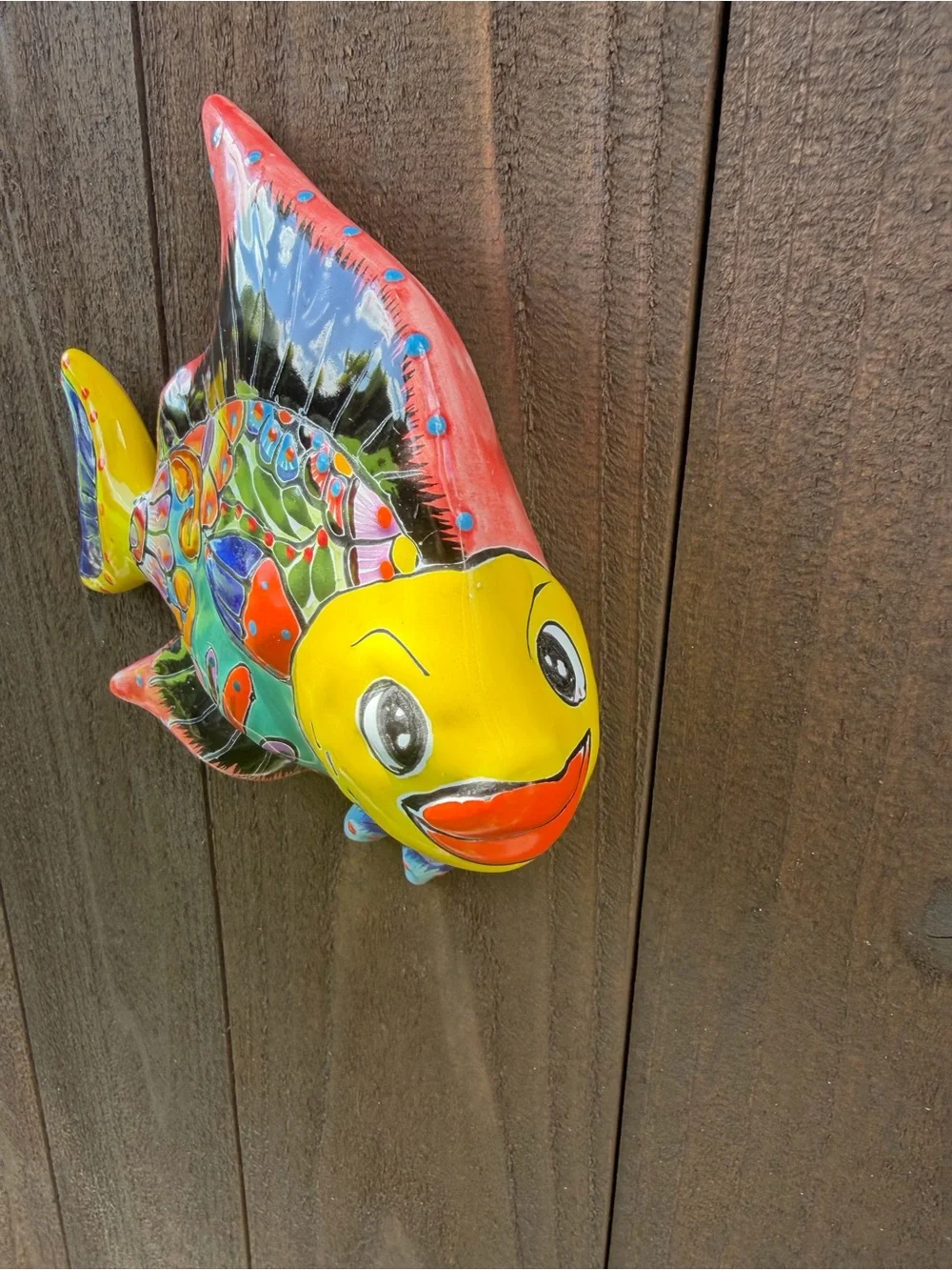 Hand-Painted Yellow Multi-Color Talavera Fish Wall Decor